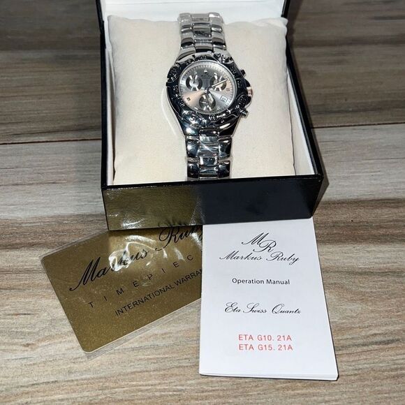 MR Markus Ruby Poseidon watch mens chronograph 22 M water resistant 8 diamonds - Picture 1 of 6